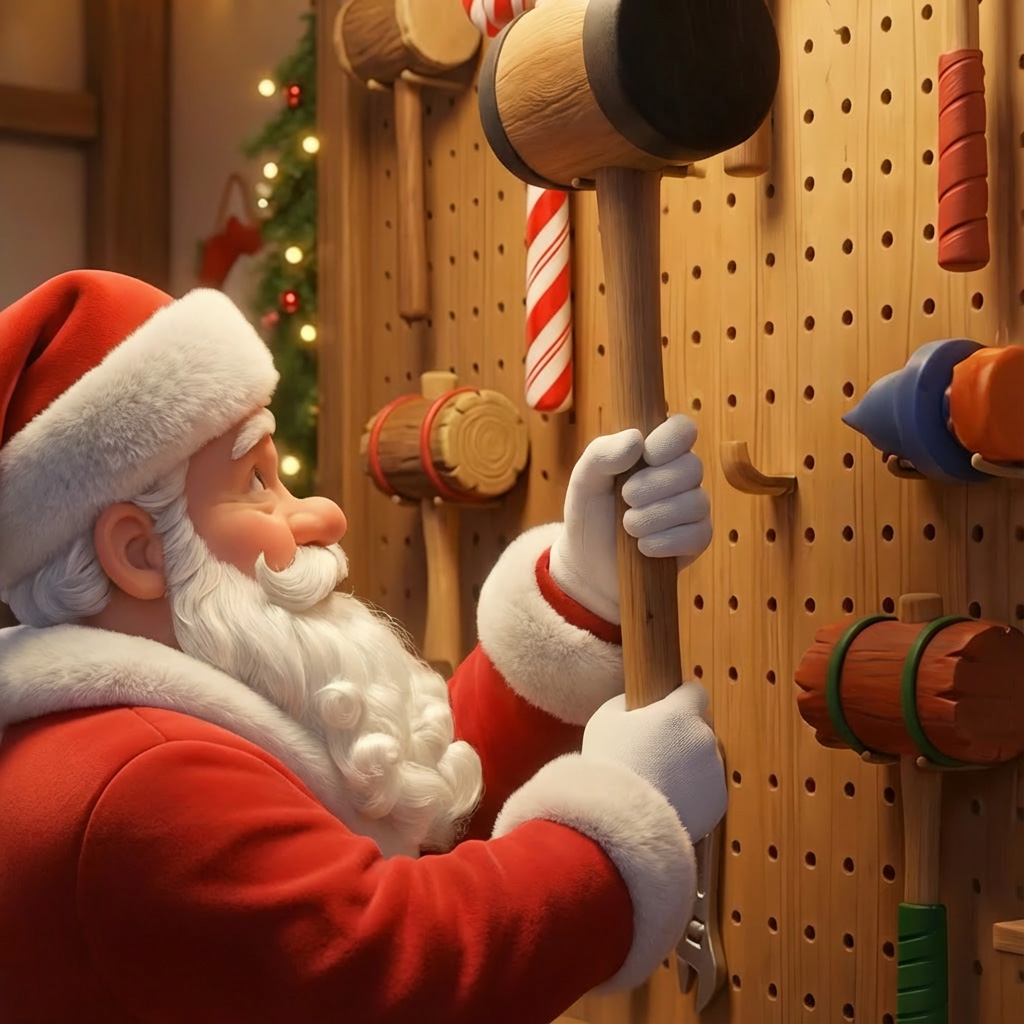 Santa as a calm, grounded character: warm light, soft posture.