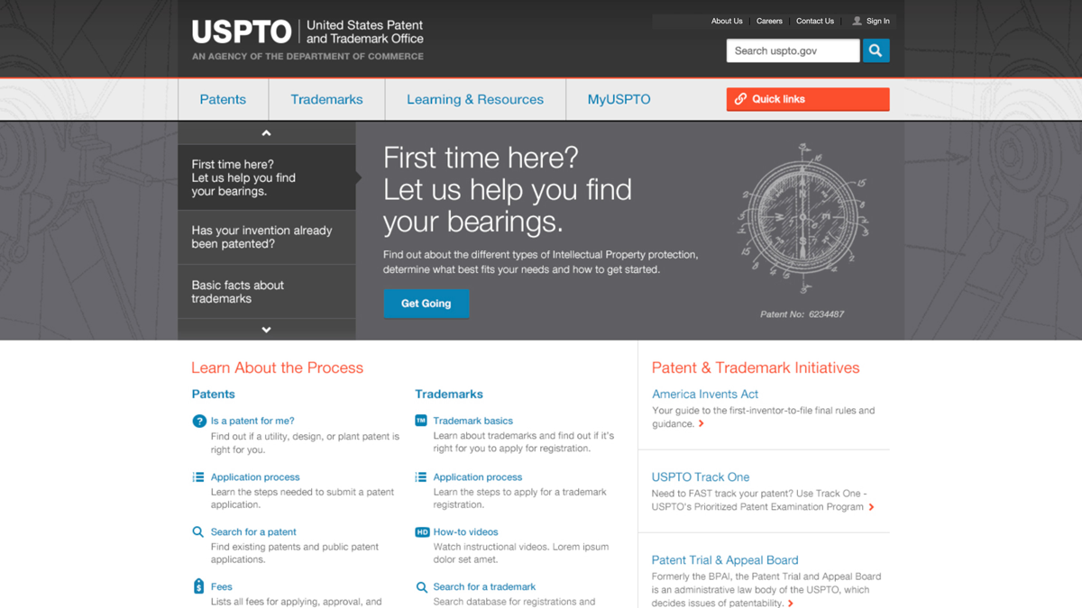 Legacy USPTO patent login screen, reflecting separate sign-in flows and sessions before unifying to one USPTO ID.